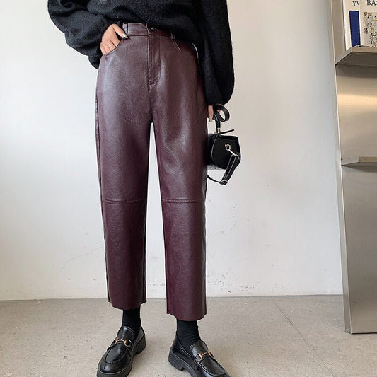 Korean Style High Waist Leather Pants